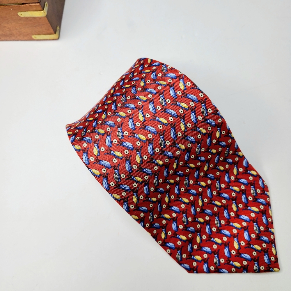 Burberry London Golfer Golf Clubs Print Made In Italy Silk Tie